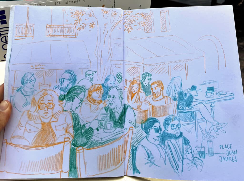 Dessin en terrasse de café