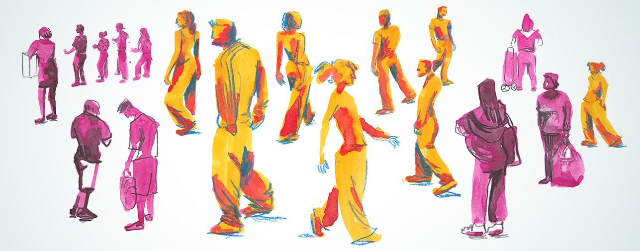 dessin en direct de personnes qui marchent