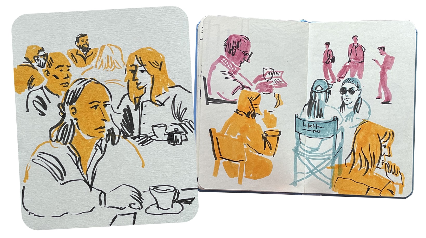 Croquis de personnes en terrasse