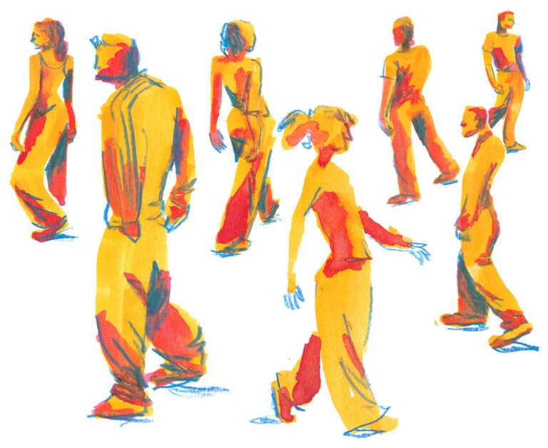 dessin en direct de personnes qui marchent
